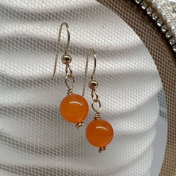 JADE 14K Gold Filled Earrings Tangerine Orange - Picture 4 of 13